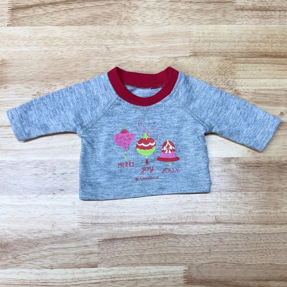 American Girl Doll Christmas Pajama Top Merry Joy Jolly Ornament Raglan Shirt